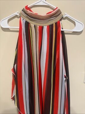 New York & Company Asymmetric Striped Halter top— Multicolor